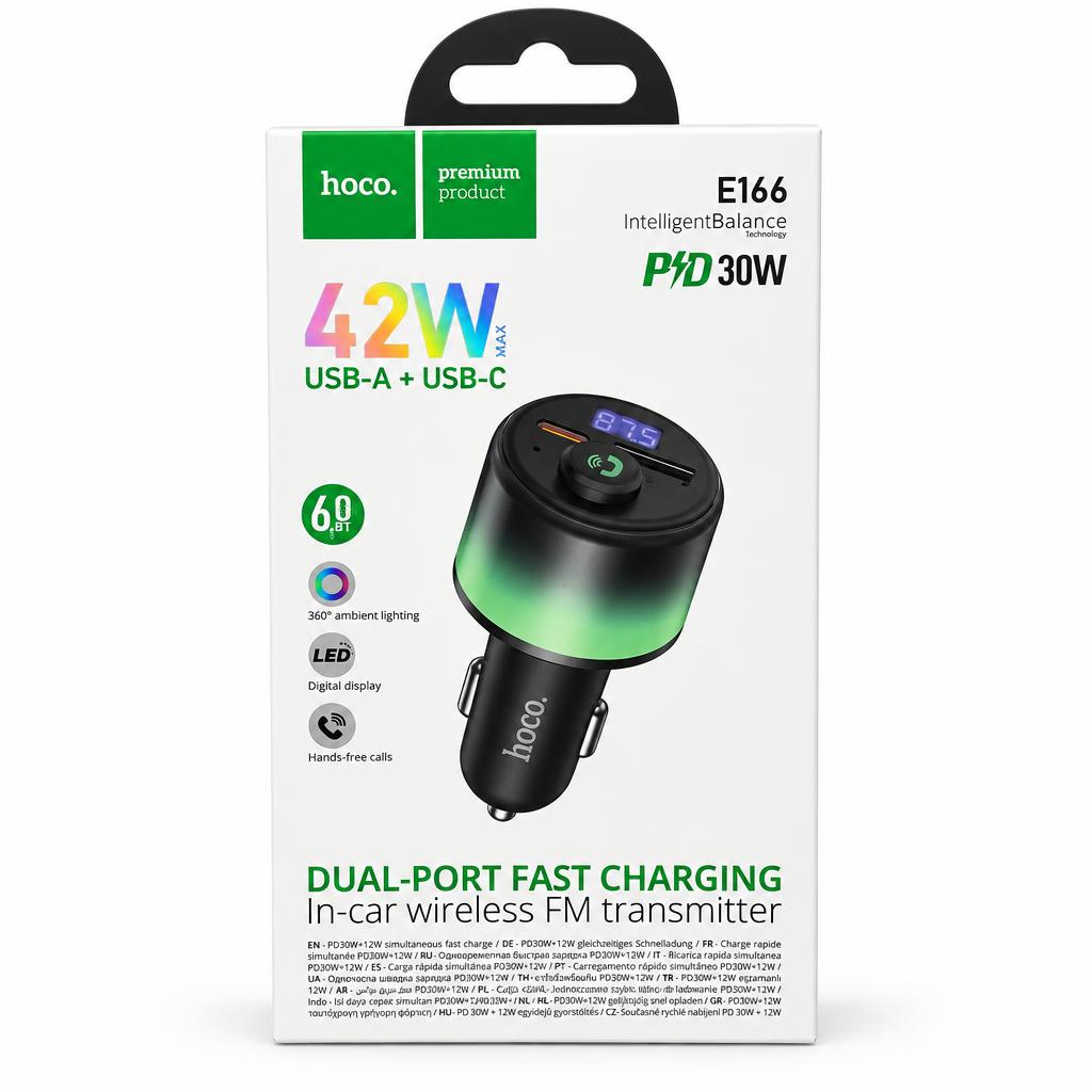 HOCO E166 42W FM Transmitter Car Charger — car & bike accessories, wholesale case of 60