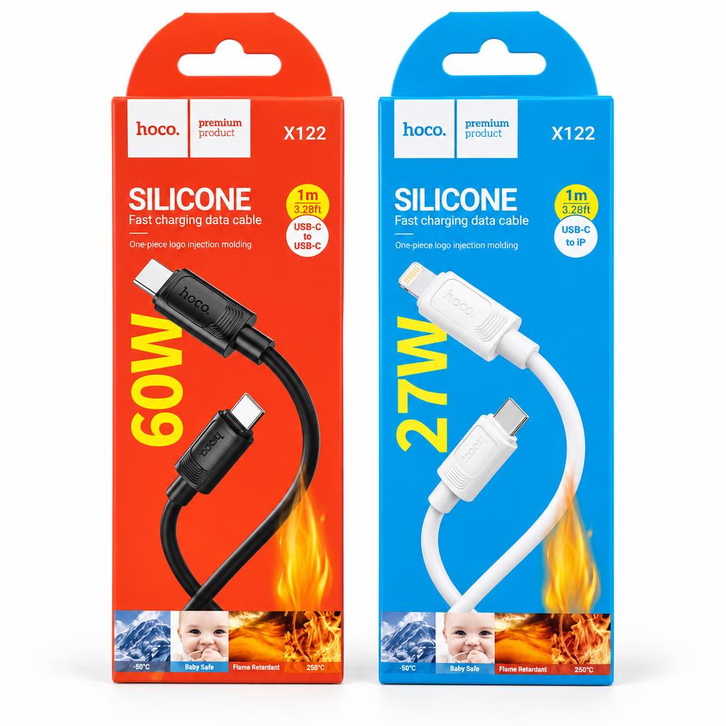 HOCO X122 Silicone Charging Cable USB-C to USB-C & Lightning — charging cables, wholesale case of 120
