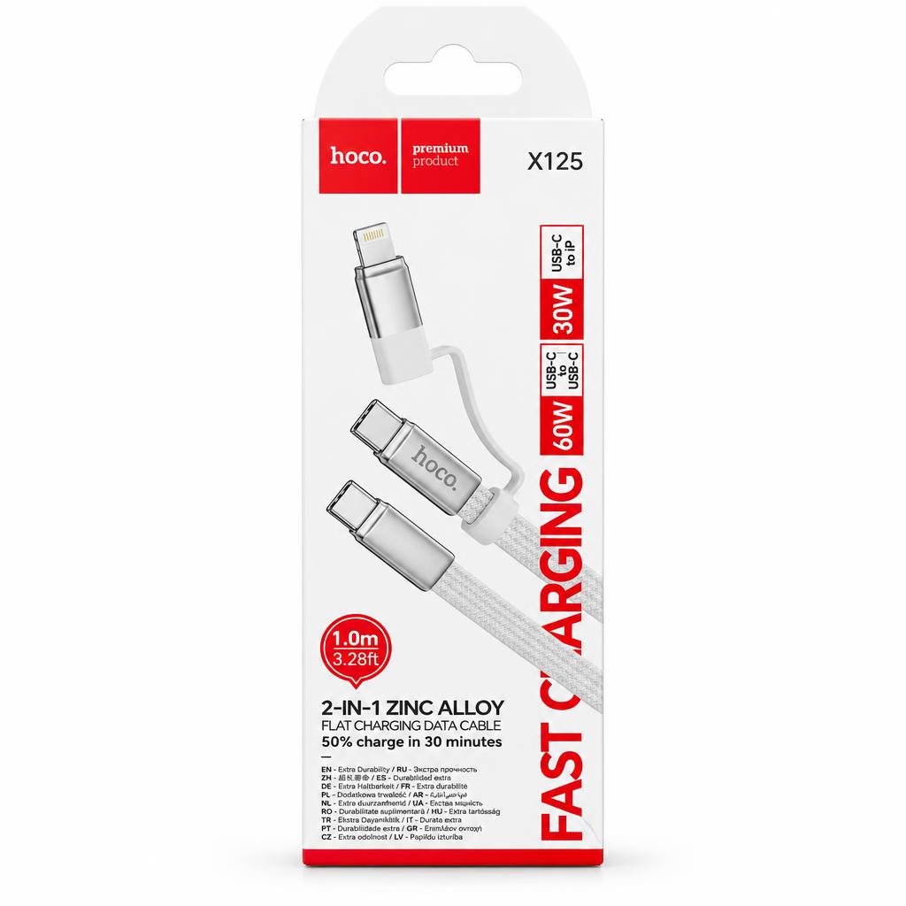 HOCO X125 2-in-1 60W USB-C to USB-C / Lightning Cable — charging cables, wholesale case of 100