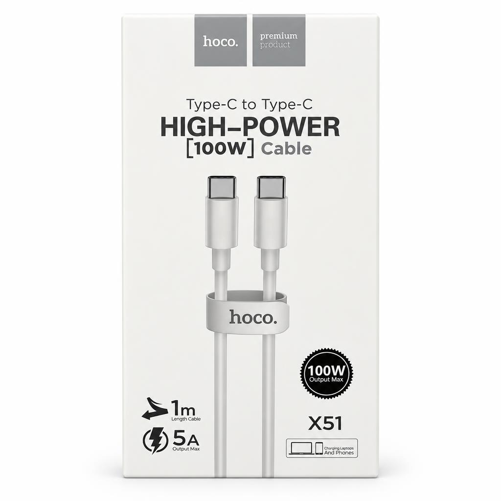 HOCO X51 100W USB-C to USB-C 1M Cable — charging cables, wholesale case of 100